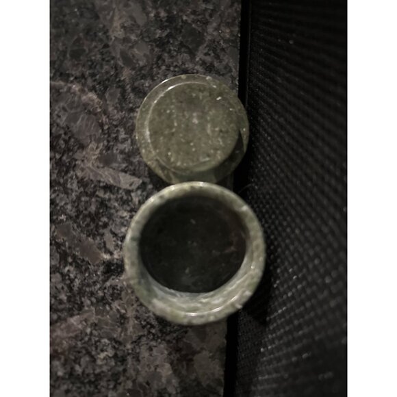 Vintage Green Marble Trinket Box With Painted Portrait Lid Small Round Stone Con - Picture 3 of 7